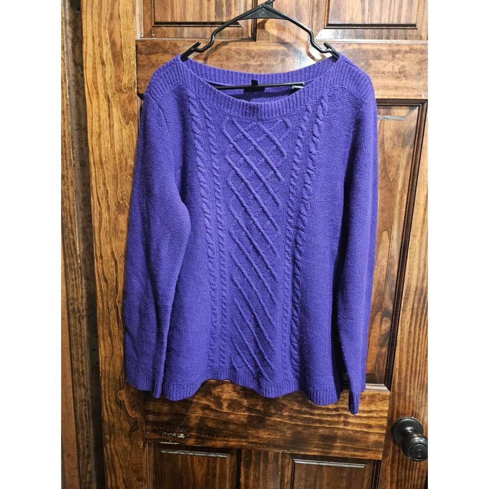 Talbots Cable Knit Merino Wool Cashmere Blend Mix Purple Sweater Shirt Size L